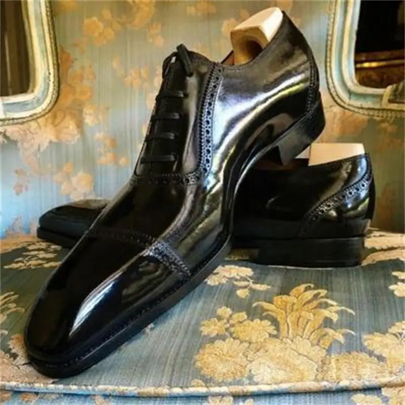 

Men's Fashion Casual Business Classic All-match Black PU Hollow Lace-up Low-heel Comfortable Formal Oxford Shoes HL403