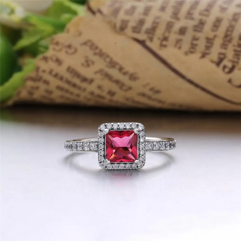 

100% 925 Sterling Silver Square Sparkle Halo Rings Clear Cubic Zirconia Shiny Sterling Rings Fashion Gifts