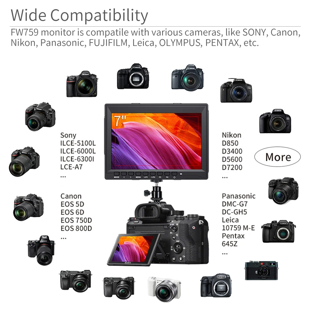 7 дюймов полевой монитор с разрешением 4K HDMI Камера DSLR монитор ЖК-дисплей ips HD 1280x800 видео помощь внешних для Камера s Nikon sony Canon Gimbal