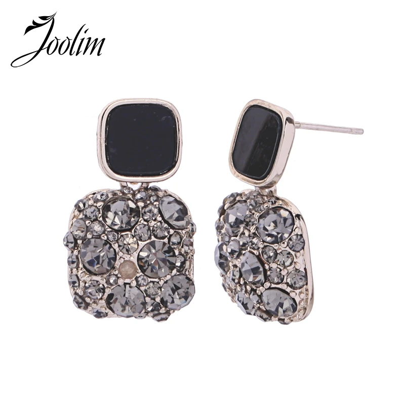 JOOLIM Роскошные серое стекло квадратные серьги в форме капель