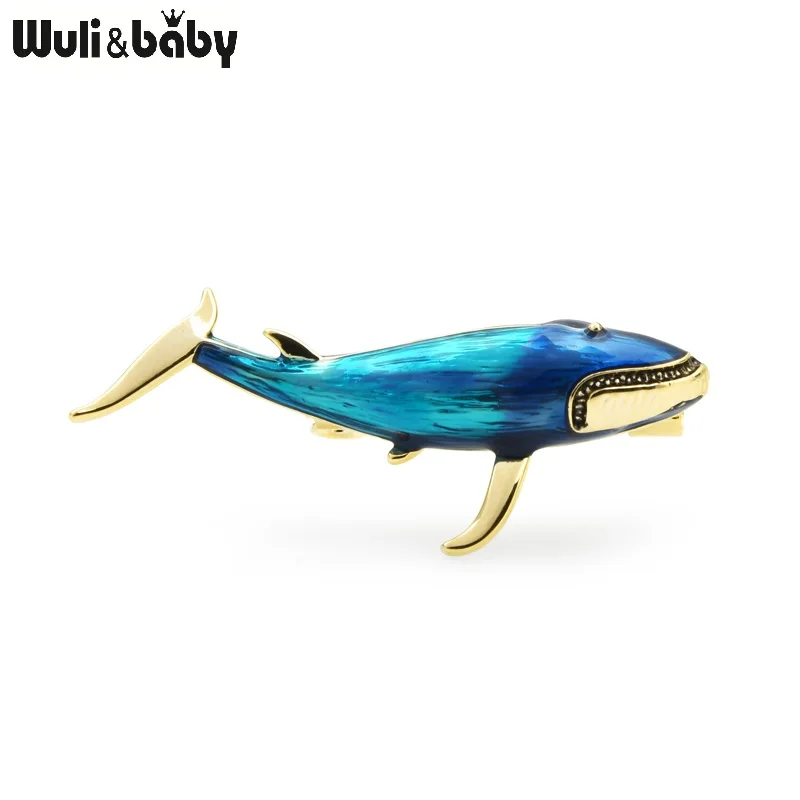 Милая синяя эмалированная брошь Wuli & baby в виде акулы и рыбы для женщин мужчин