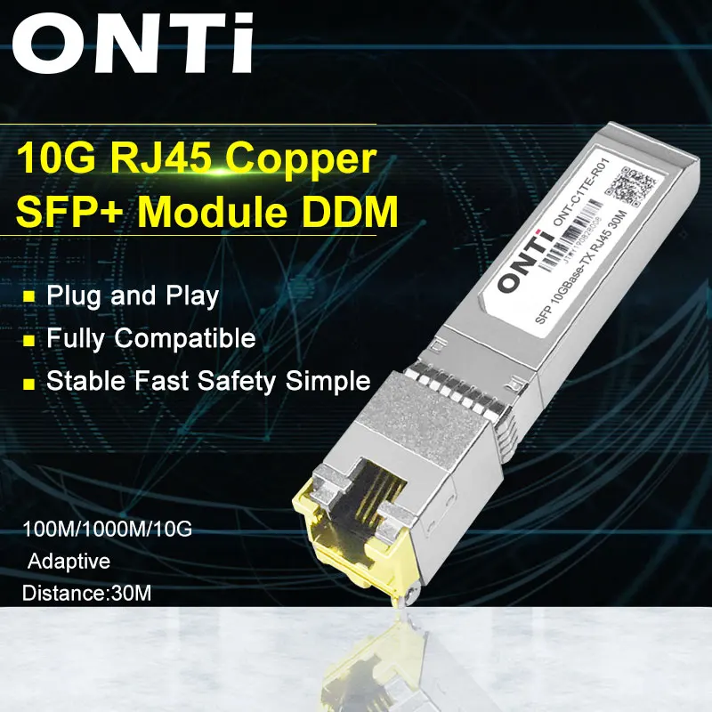 ONTi 10G RJ45 медный SFP + модуль 10GBase-Tx Ethernet волоконно-оптический FTTH совместим с