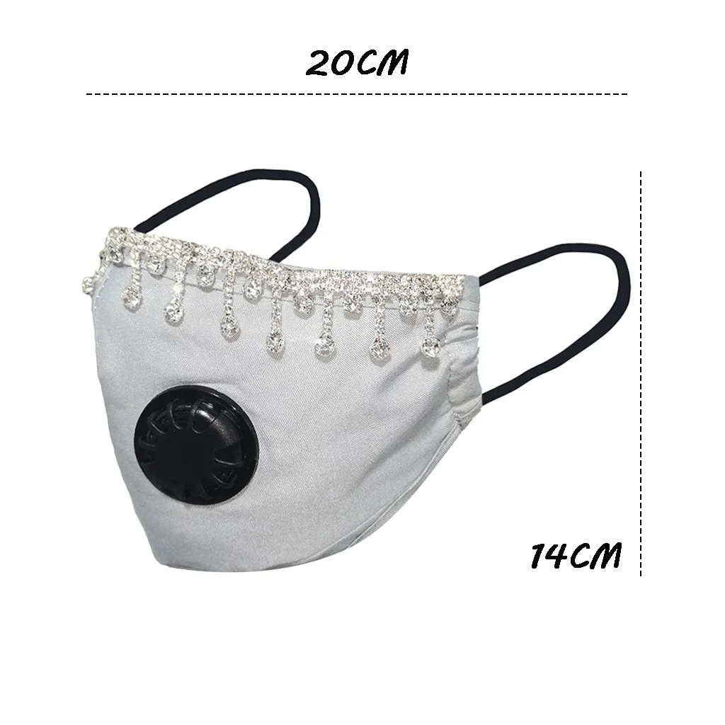 

Adult Face Mask Cover Fashion Tassel Glitter Diamond Fashion Ice Silk Cotton Mask With Breathing Valves Reusable Masks