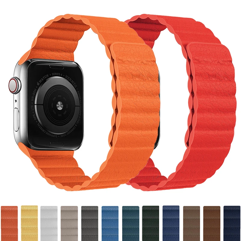 Кожаный ремешок для Apple Watch Band 44 мм 40 41 45 38 42 магнитный браслет наручных часов correa