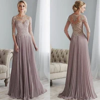 purple lace mother of the bride dresses plus size half sleeves groom wedding floor length pleated chiffon abito mamma sposa 2021