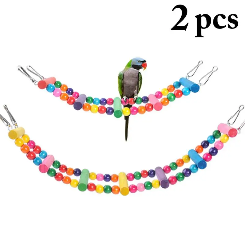 

2pcs Bird Toys Birds Pets Parrots Ladders Climbing Toy Hanging Colorful Balls With Natural Wood Parrot Chew Toy Bird Swing Toy