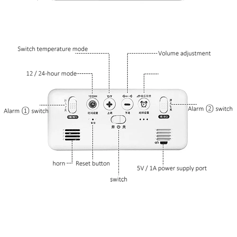 

Digital Alarm Clock USB Rechargeable Bedside Music Clock LED Mirror Sound Activated Dual Snooze Alarm Clock Bedroom Living Room