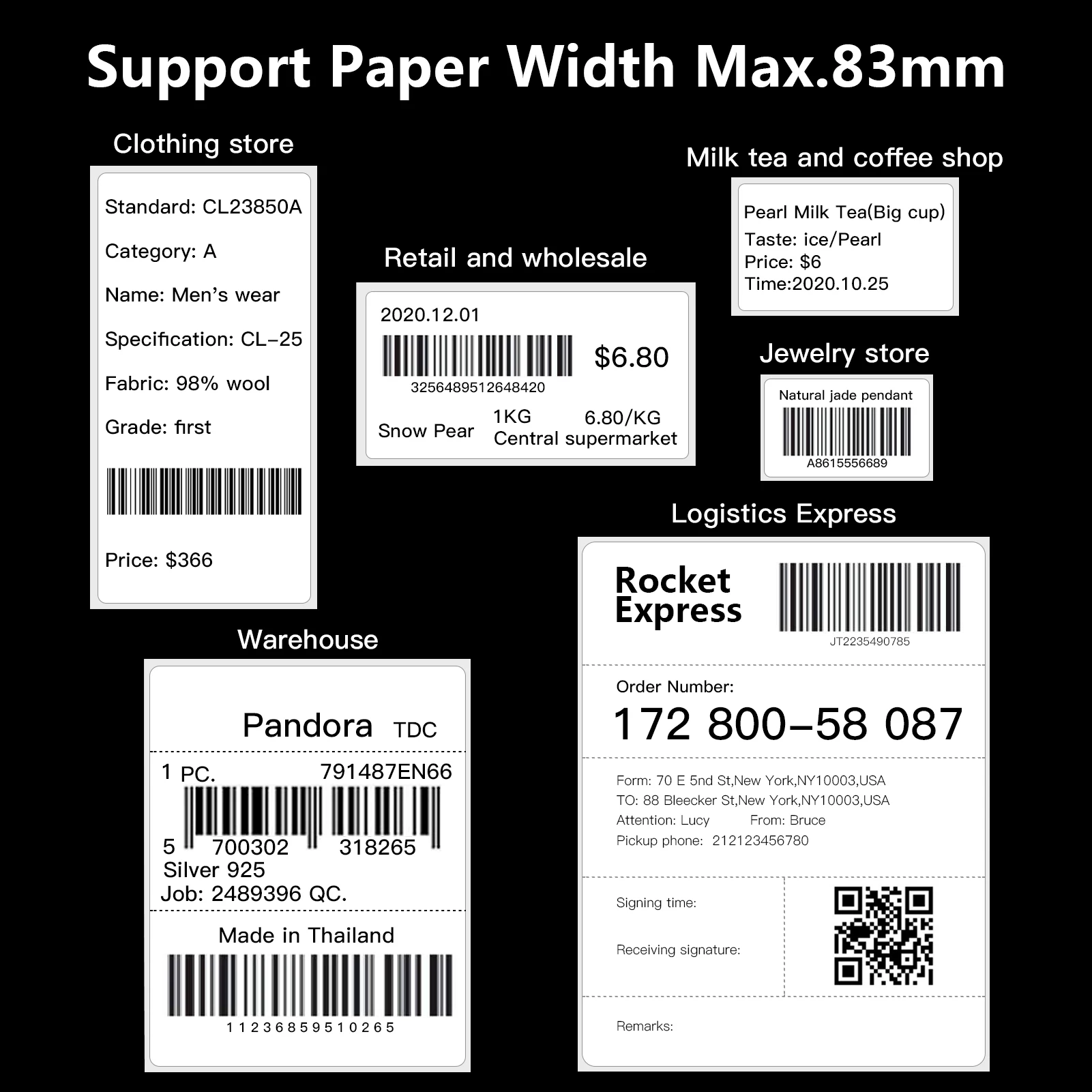 

Desktop Shipping Label Printer 180mm/s High Speed USB Thermal Printer Label Maker Sticker Max.83mm Paper Width for Express Label