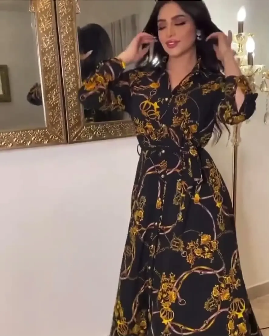 Модное Элегантное женское платье в стиле ретро с отложным воротником, мусульманская одежда Рамадан Eid 2022, марокканский кафтан Дубай Jalabiya