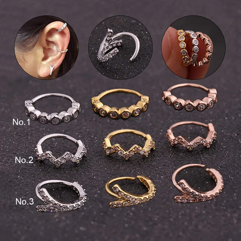 

Sexy Nose Ring Segment Ear Nose Hoops Gold Color Cz Tragus Cartilage Earrings Nostril Body Fake Septum Piercing Jewelry