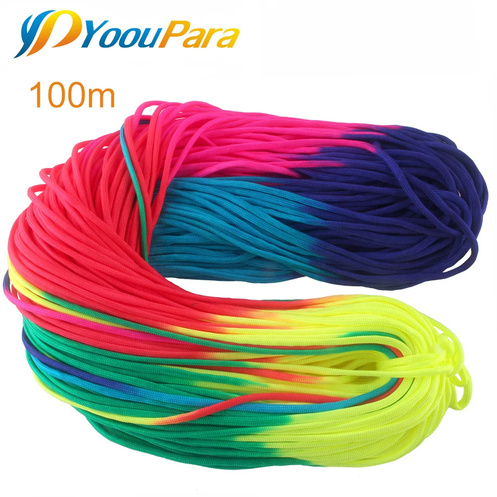 8-100 метров 550 Паракорд парашютный шнур веревка для палатки Guyline Mil Spec Rainbow 7 Strand Paracord для пешего туризма кемпинга шнур