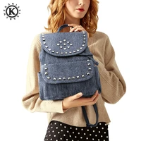 brand new denim women backpacks with rivets jeans drawstring backpack bags preppy style fashion travel backpacks blackblue