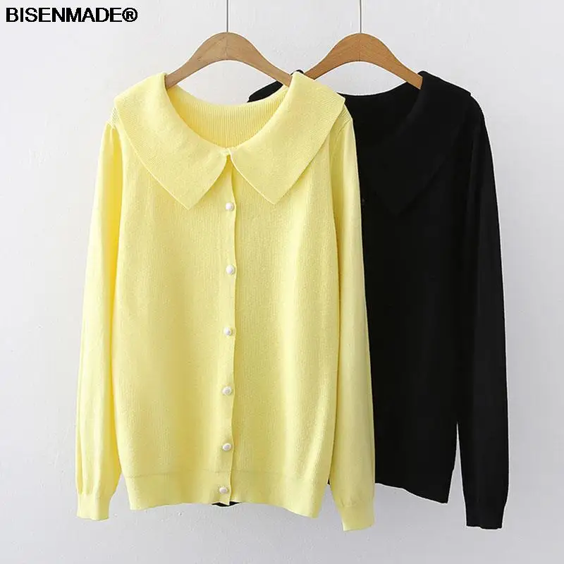 

Autumn Winter Sweaters Women Clothes Plus Size&Curve 2021 New Knitted Jumper Slim Casual Peter Pan Collar Solid Color Pullovers