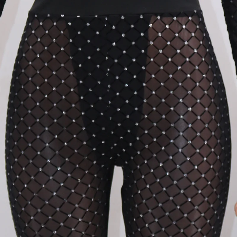 

Imcute Sexy Club Jumpsuits for Women 2020 New Fall Deep V Neck Long Sleeve Sheer Mesh Patchwork Sequin Black Bodycon Rompers