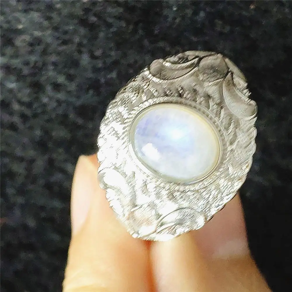 Натуральный лунный камень голубой свет кристалл регулируемое кольцо 10x8 мм бисер