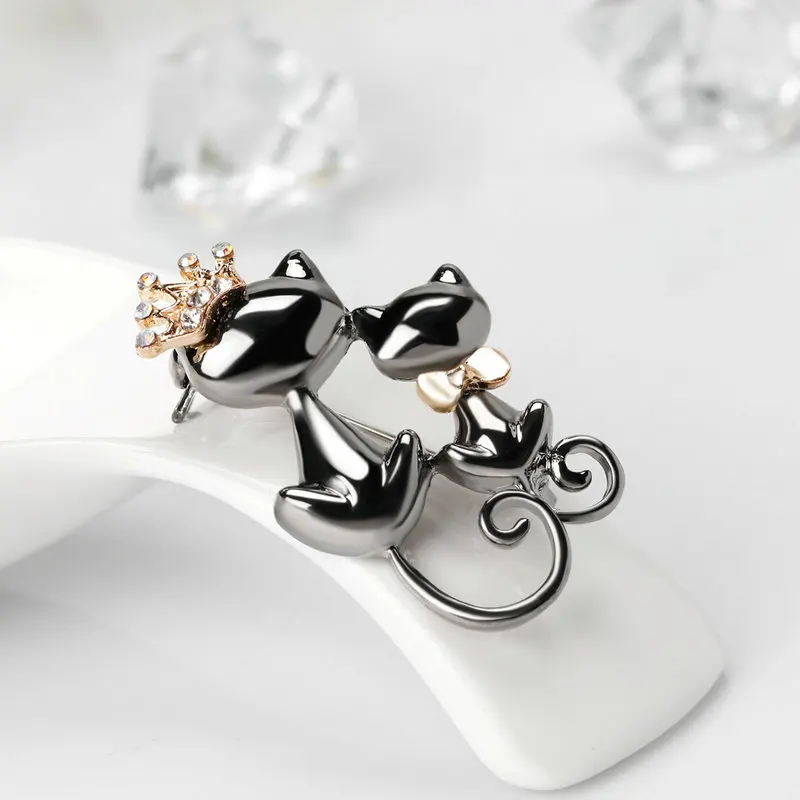 Милые булавки и броши двойной Кот пара эмаль значки аксессуары для одежды Черный