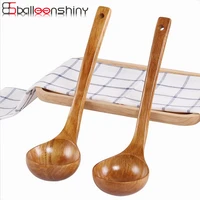 balleenshiny 1pc long handle soup wooden soup smooth surface eco friendly kitchen cooking scoop tableware for restaurant hotel
