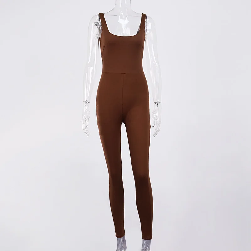 

New Women Sleeveless U-Neck Solid Bodycon Jumpsuit One-piece Clubwear Sports Pants Jumpsuit Romper Backless Bandage Jumpsuits