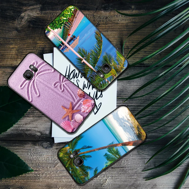for Samsung M10 M20 M30 S6 S7 Edge S10 S9 S8 PLUS Plus Cover palm trees Sea | Мобильные телефоны и аксессуары