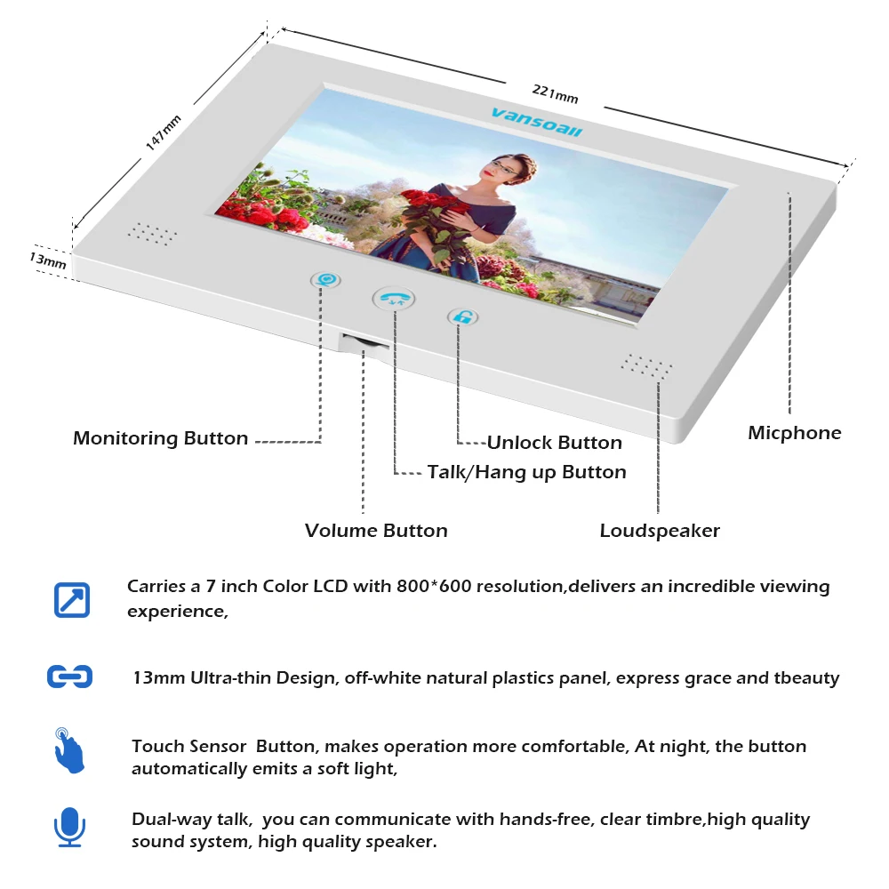 VANSOALL видеодомофон 7 ''TFT LCD проводной видео телефон двери Открытый ИК камера