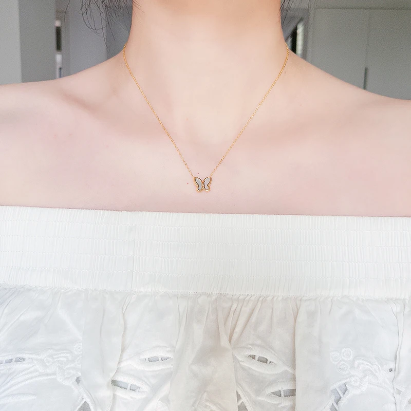 YUN RUO розовое золото элегантный кулон в виде бабочки ожерелье из титановой стали