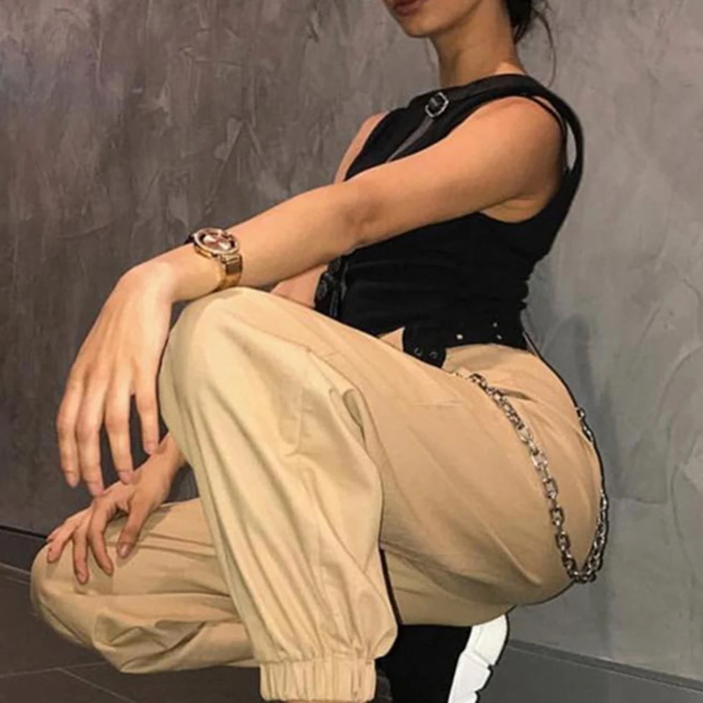 Женские повседневные брюки карго свободные шаровары в стиле милитари с