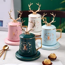 2021 new arrival  mug coffee cup Antlers Christmas Cup Featured mobile phone holder water cup  Exquisite christmas gift