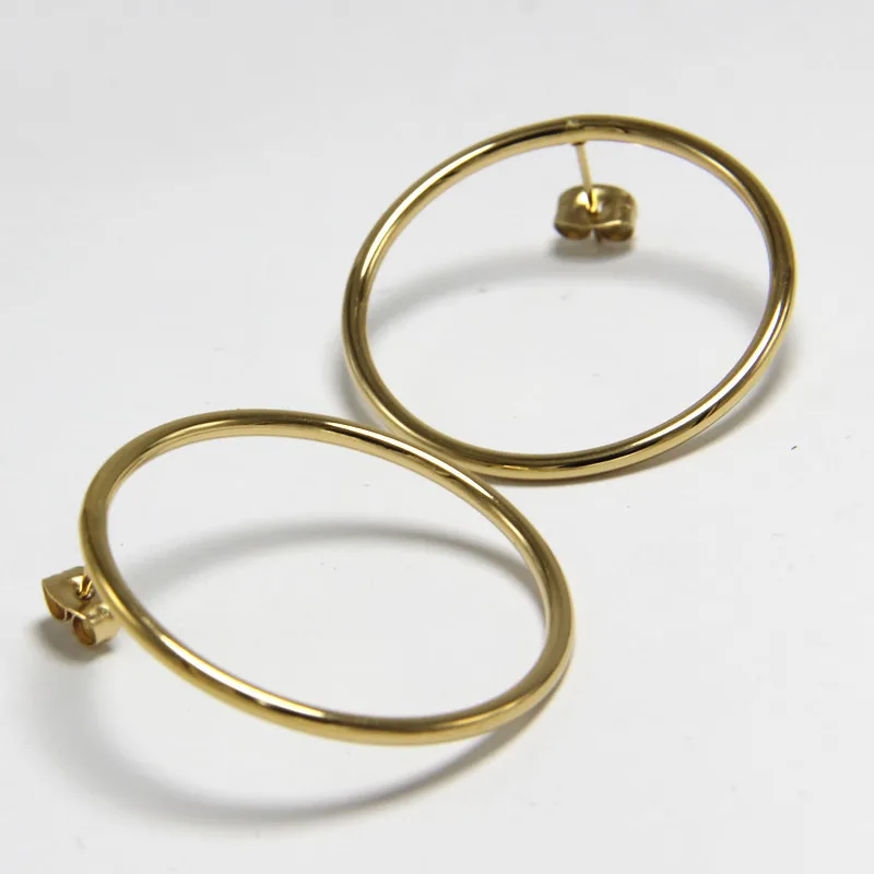 

Gold-Color IP Plating 316 Stainless Steel Round Simplicity 35mm Hoop Earrings No Fade Allergy Free Classical Brief Style