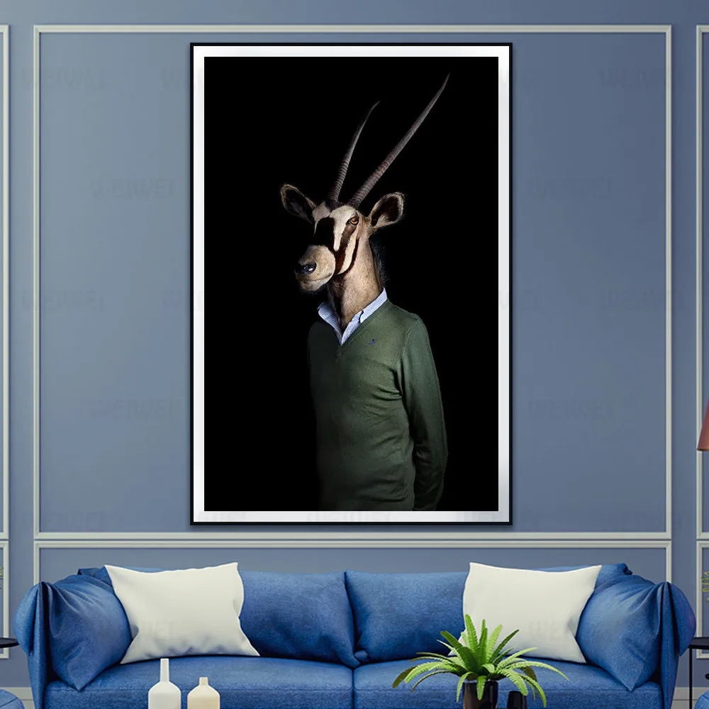 

Vintage Style Animals Canvas Painting Deer Cat Dog Portrait Posters and Prints Nordic Wall Art Picture for Living Room Decor