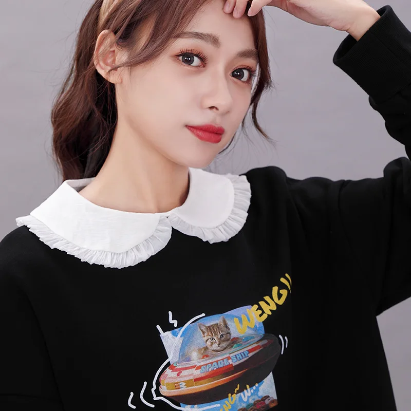 

Korea Autumn and Winter Cut Out Lace False Collar Shirt Black White Decorative Wool Wholesale