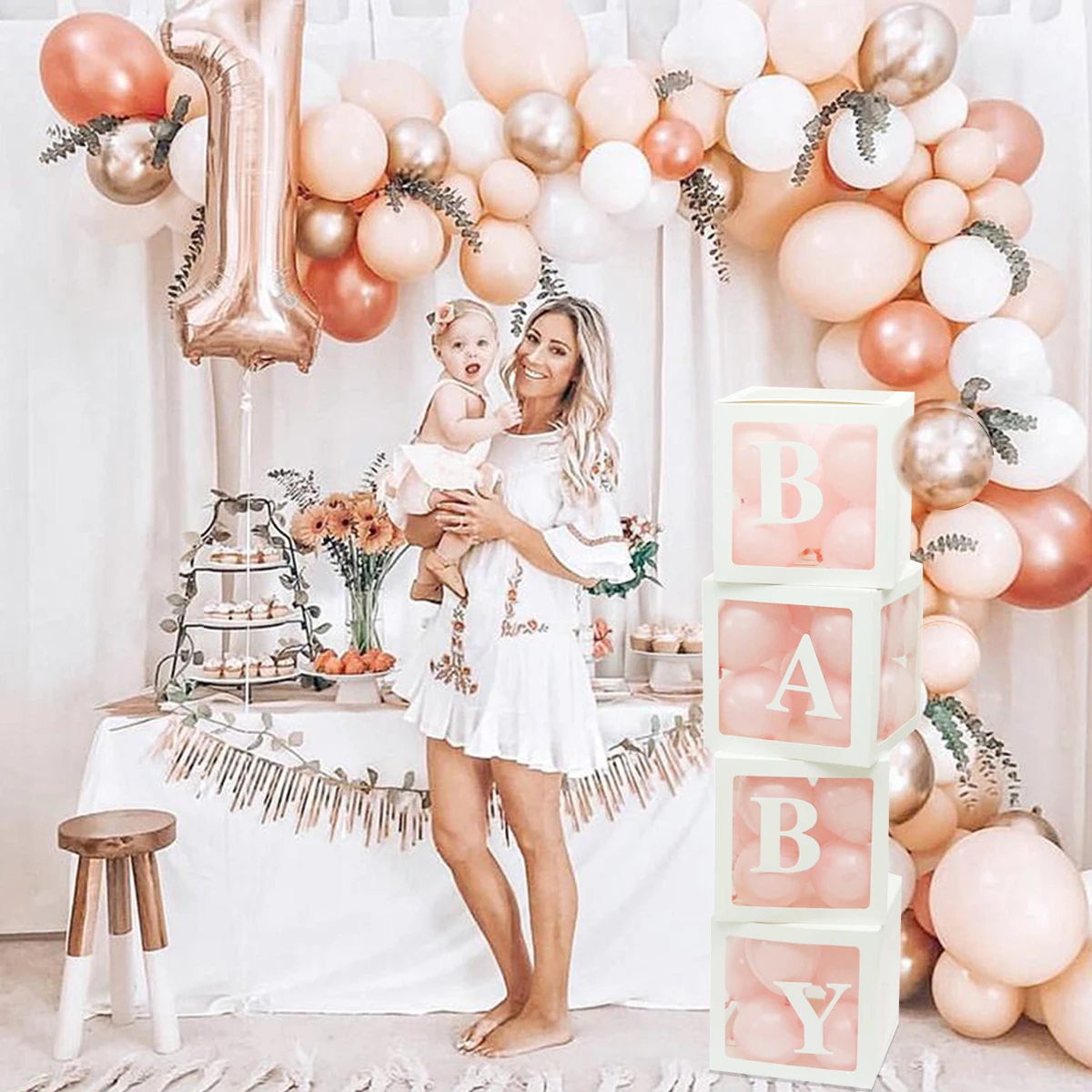 FENGRISE Алфавит прозрачная коробка Baby Shower мальчик девочка шар День рождения декор
