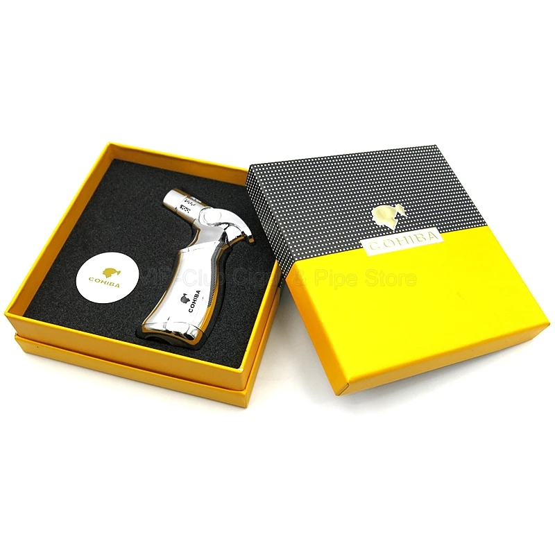 Настольная металлическая Бутановая Зажигалка COHIBA, 4 фонарь, зажигалка для сигарет, инструмент для курения, многоразовый, ветрозащитный