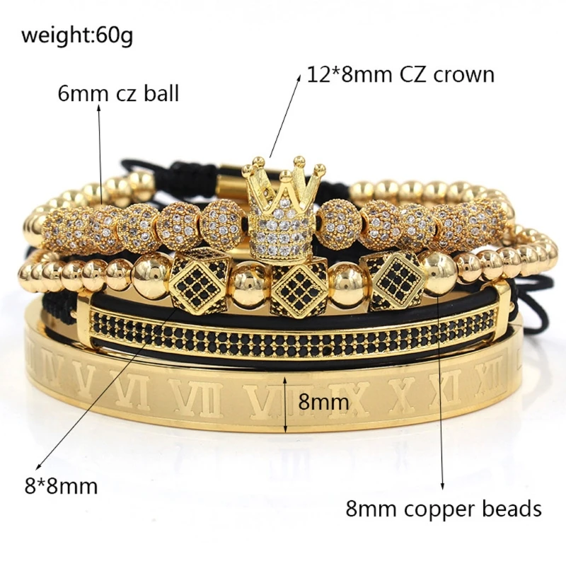 

Imperial Crown King Bracelet Luxury Charm Roman Numeral CZ Zircon Bracelet Kit 6XDA