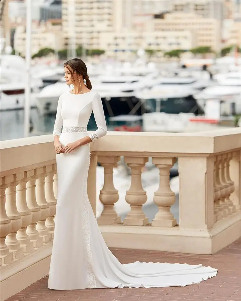 

New Arrival Elegant Mermaid Wedding Dresses Long Sleeves Appliqued Lace Tiered Open Back Bridal Gowns Beach Boho Custom robes