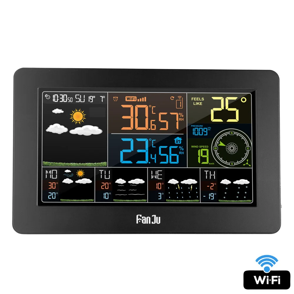 Цифровые настенные часы с будильником метеостанция Wi Fi для дома и улицы