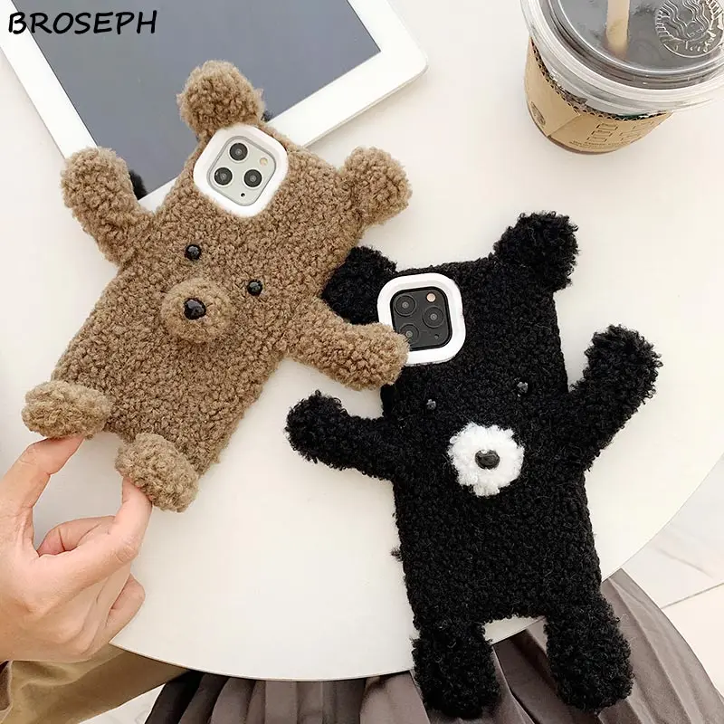 3D плюшевый чехол с мультяшным медведем для iPhone 11 Pro XS Max X XR 6 7 8 Plus мягкий huawei P30 P20 mate