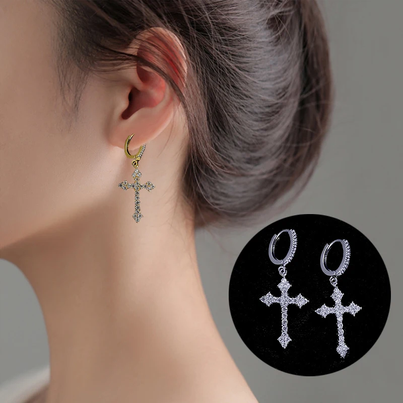 

1Pair Exquisite Zircon Earrings Women Western Style TemperamentCross Zircon Embellishment StudEarrings Stylish Geometric Jewelry