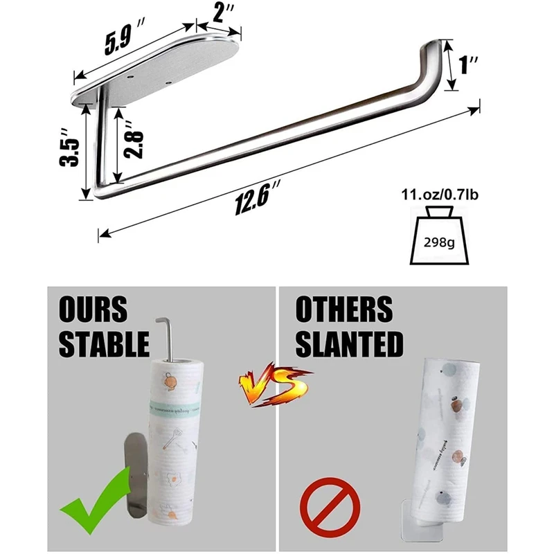 

Paper Towel Holder-Self Adhesive or Drilling,Under Cabinet Paper Towel Holder Wall Mount for Kitchen Bathroom
