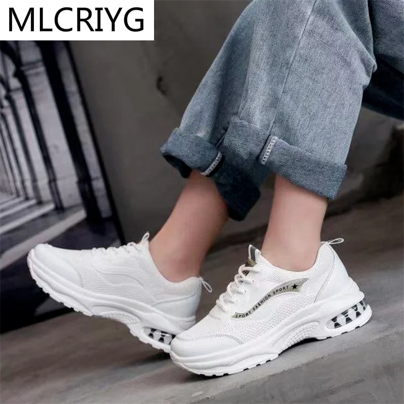 

Кроссовки женские сетчатые на шнуровке, дышащие удобные, Вулканизированная подошва, повседневная обувь, на низком каблуке, весна 2021