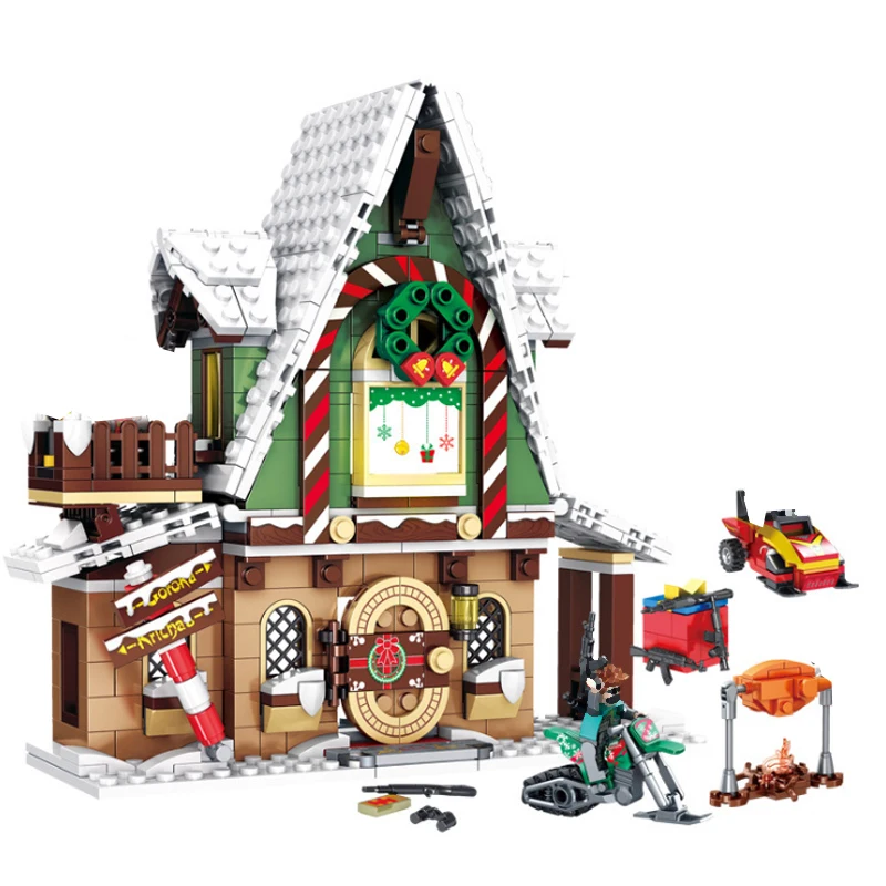 

QIYE Eat Chicken Battlefield Game Building Blocks House Action Figures light Car Gun Weapon Bricks Toys for Boys Children Gifts
