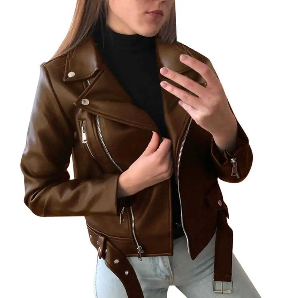 

Women Jacket Solid Color Faux Leather Windproof Loose Lady Coat for Motorcycle Riding Women's Clothing 2021