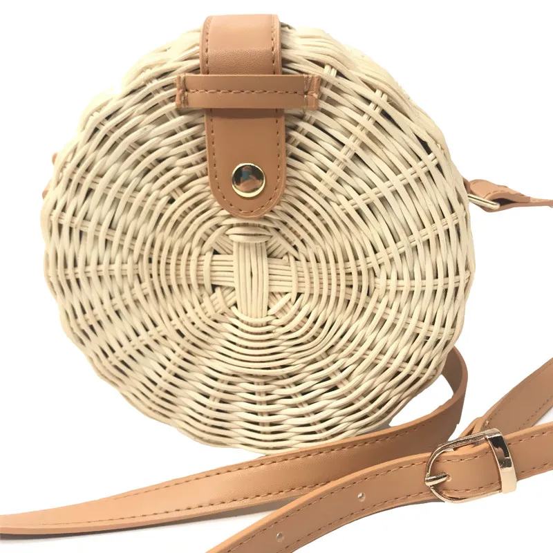 B351-Khaki Круглые соломенные сумки, женская летняя сумка из ротанга, ручная работа, тканая пляжная сумка через плечо, круглая богемная сумка, круговая, низкая цена - Цвет: B351-Khaki