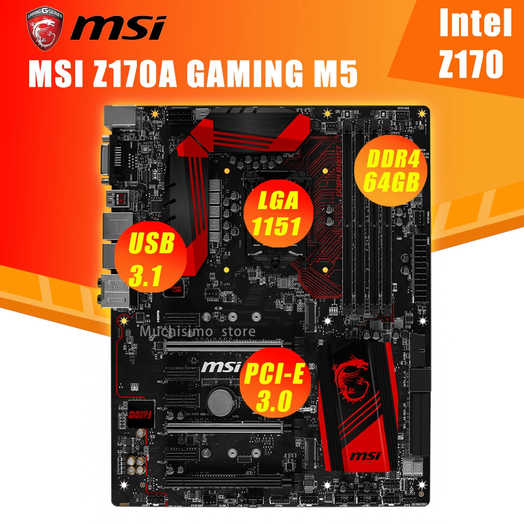 Материнская плата MSI Z170A игровая M5 Intel Z170 LGA 1151 64 Гб Core i7/i5/i3 оригинальная десктопная