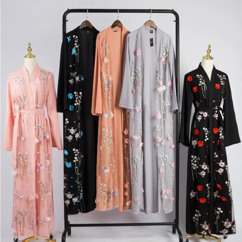 

Floral Abaya Dubai Kimono Muslim Hijab Dress Abayas For Women Kaftan Caftan Marocain Prayer Turkish Islamic Clothing Robe Femme