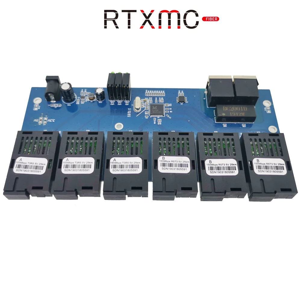 Волоконно оптический медиа конвертер 6F2E 10/100 м 25 км один режим 2 * RJ45 и 6 портов SC Fiber