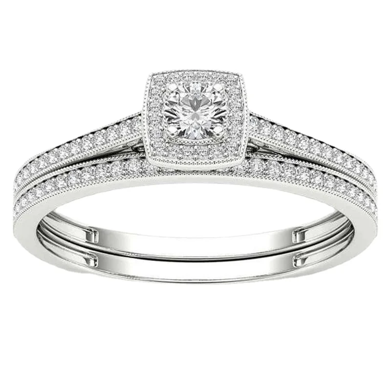 

Stylish 925 Standard Sterling Silver Zircon Wedding Ring Love Diamond Size 6-10