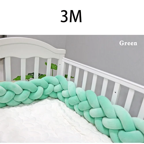 Green-3M 4 слойная оплетка с узлом, дизайнерский бампер для детской кровати, индивидуальный, 2 м/3 м, коврик для детской кроватки, защитные бортики для кроватки, аксессуары для постельных принадлежностей, бортики для кроватки - Цвет: Green-3M