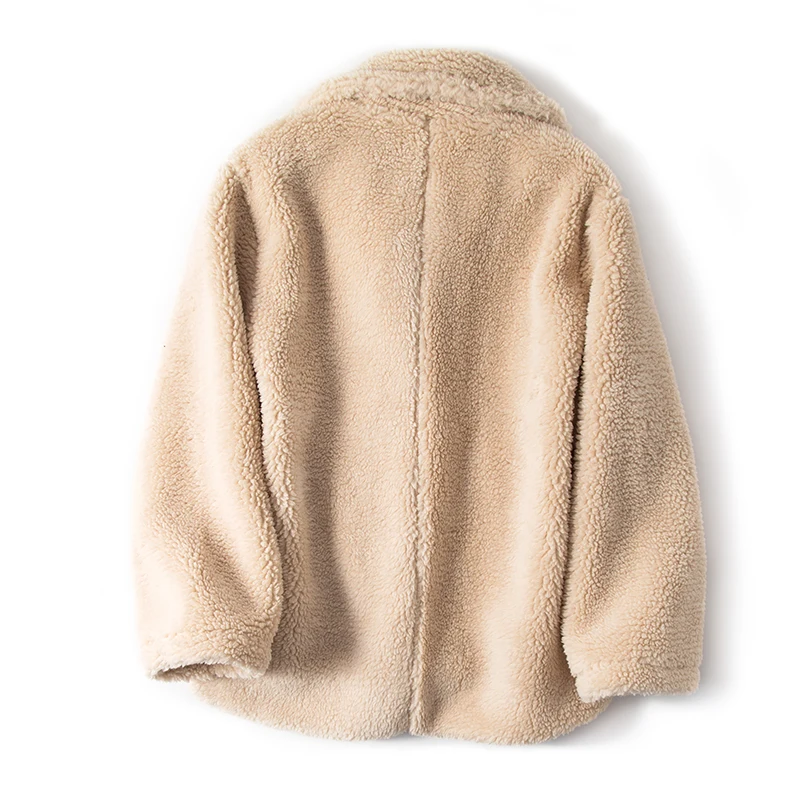 

Женское шерстяное пальто, Новинка Весна-Осень-зима 2020, Короткие пальто из овечьей шерсти, Повседневная Толстая куртка, Женская Бежевая Одеж...