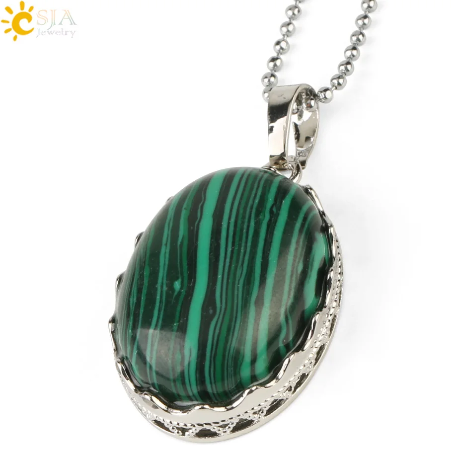 Malachite Csja 30x20 мм натуральные подвески с камнями ожерелья рейки тигровый глаз хрустальные овальные бусины оправа в форме короны серебряный цвет модные ювелирные изделия G212 - Окраска металла: Malachite