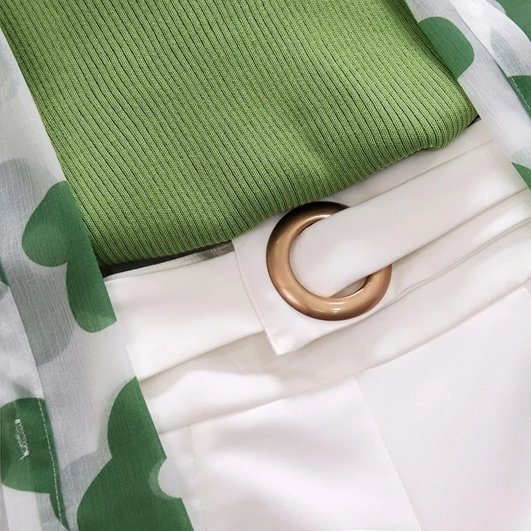 

2020 condole belt unlined upper garment of lantern sleeve long prevented bask in wide-legged shorts three-piece suit